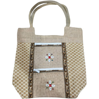 Handmade Jute Handbag for Women  Eco-Friendly Natural Fiber Tote Bag with Zipper Pockets  Ethnic Indian Handicraft Sho