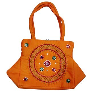 Orange Premium Fabric Handmade Handbag For Women