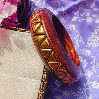 Ruhaani Handcrafted Wooden Kada with Gold Brass Design  Handmade lightweight wooden Kada