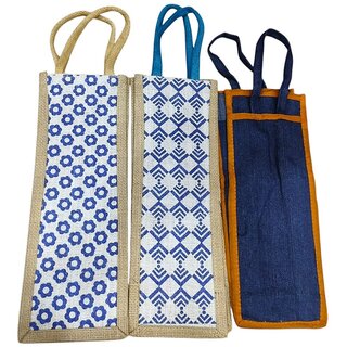 Blue Premium Cotton Bottle Handmade Bag For Men  Women (Pack of 3)