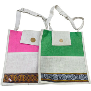 Green Premium Jute Multipurpose Bag For Men  Women  (Pack of 2)
