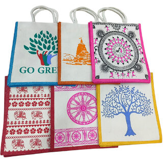 multi-purpose usebag eco-friendly jute bags for men, women and kids (pack of 6 ) Waterproof Multipurpose Bag (White, 12.