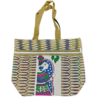 Ethnic shantiniketan cotton tote bag styliosh and eco friendly Waterproof Sling Bag (White, 7.5 L)