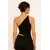 ATLIES Womens Black One-Shoulder Asymmetric Wrap Top