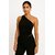 ATLIES Womens Black One-Shoulder Asymmetric Wrap Top