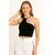 ATLIES Womens Black One-Shoulder Halter Crop Top