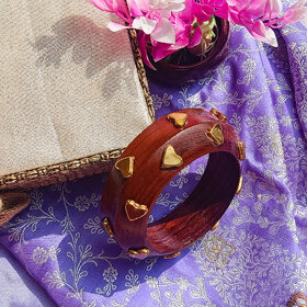 Afreen Lightweight Handmade Wooden Bangle with Gold Heart Motif  Trending Wooden Bangles for Women  Girls
