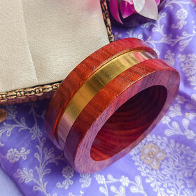 Iraani Handcrafted Lightweight Wooden Bangle with Gold Charm  Trending Wooden Kada For Women