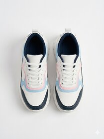 Womens Chunky Sneakers  Stylish Casual Sports Shoes for Girls  White  Blue Lace-Up Walking Shoes with Lightweight Co