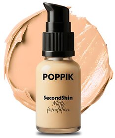 POPPIK Second Skin Matte Foundation Mocha Walnut, 40ml for All Skin Types