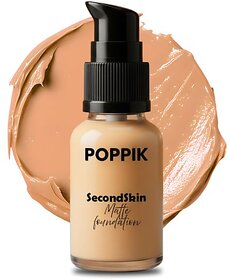 POPPIK Second Skin Matte Foundation Raisin Glow, 40ml for All Skin Types