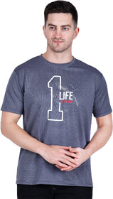 Life Dream Mens Grey Dotted Cotton Blend Round Neck T-Shirt