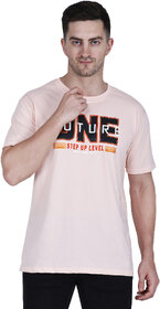 Life Dream Mens Peach Solid Cotton Blend Round Neck T-Shirt
