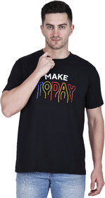 Life Dream Mens Black Batik Print Cotton Blend Round Neck T-Shirt