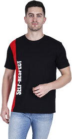 Life Dream Mens Black Embellished Cotton Blend Round Neck T-Shirt