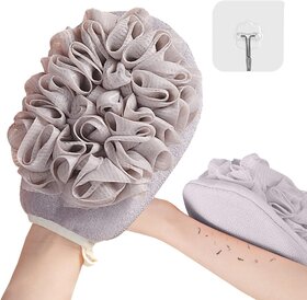 Minha Exfoliating Glove with Loofah Sponge Double Sided Bath Sponge Body Scrubber Shower Glove for Women and Men Dead Sk