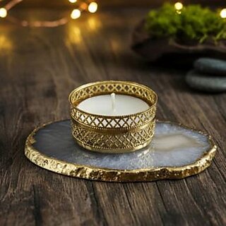 100 Real Scented Candle Holder With (Agate Gold Opulence T-Light) Base
