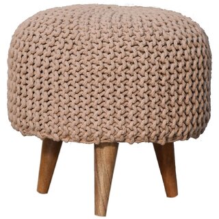 Keeva Beige Round Footstool