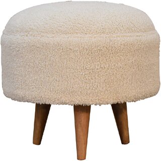 Cream Boucle Rounded Footstool
