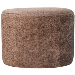 Mocha Faux Fur Round Footstool