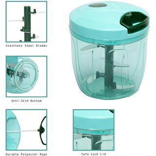 MINHA 2 in 1 1000 ml Dori Handy Manual Chopper  Compact Cutter with 6 Stainless Steel Blades with Whisker for Onion, Ve
