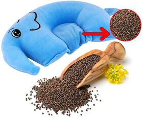 New Born Baby Pillow for 6 Months Baby with Mustard Seeds 0 to 12 Months Babies (Elephant Pillow) Light Blue