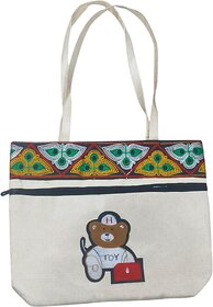 White Premium Jute Teddy Multipurpose Bag For Women