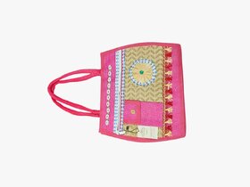 Pink Premium Jute Handcrafted Multipurpose Bag For Women