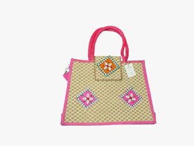 Pink Premium Jute Handcrafted Multipurpose Bag For Women