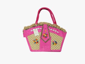 Pink Premium Jute Handcrafted Multipurpose Bag For Women