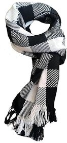 Woolen Muffler for Winter Black White Check Pattern Scarf Soft Warm Fur Lined Neck Muffler for Men