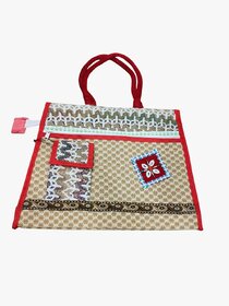 handcrafted jute tote handbag for womens Multipurpose Bag (Red, 4 L)