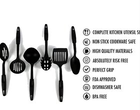 Heat-Resistant Nonstick Spoon Spatula Turner Scoop Kitchen Cooking Utensil Tools Set (6pcs, Black)