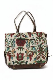 Ethnic Handwoven Canvas Tote Bag with Back Zipper Pocket