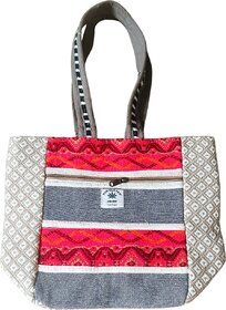 Handcrafted Hemp Fabric Tote Bag with Ethnic Stripes