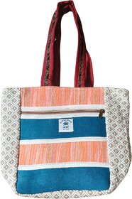 Handcrafted Hemp Tote Bag with Color Block Stripes