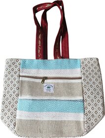 Handcrafted Hemp Tote Bag with Pastel Striped Design