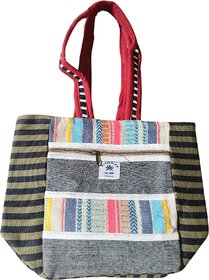 Handcrafted Multicolor Hemp Tote Bag with Front Zipper Pocket
