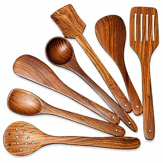 BIYANKA Handmade Wooden Non-Stick Serving and Cooking Spoon Set - Pack of 6