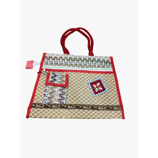 handcrafted jute tote handbag for womens Multipurpose Bag (Red, 4 L)