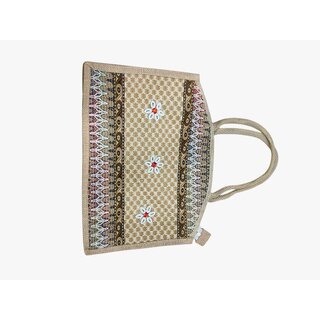 handcrafted jute tote handbag for womens Multipurpose Bag (Beige, 4 L)