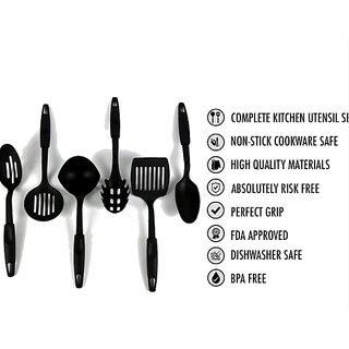 Heat-Resistant Nonstick Spoon Spatula Turner Scoop Kitchen Cooking Utensil Tools Set (6pcs, Black)