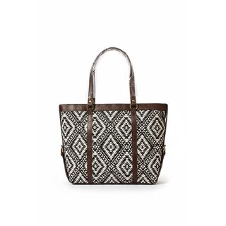 Handwoven Ethnic Canvas Tote Bag with Faux Leather Handles