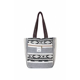 Handwoven Hemp Canvas Tote Bag with Geometric Pattern