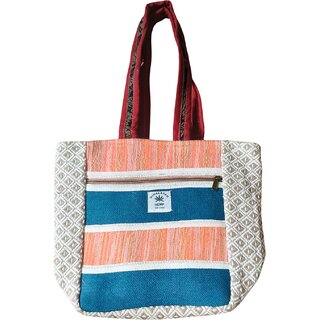 Handcrafted Hemp Tote Bag with Color Block Stripes