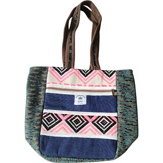Handcrafted Hemp Tote Bag with Geometric Tribal Design