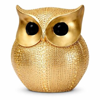 Tiny Shiny Golden Owl Showpiece for Home Decor  Handcrafted Resin Owl Statue for Living Room, Office Desk