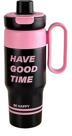 Stylish Printed Sipper Water Bottle with Handle  Leak-Proof  Travel  Gym Bottle (Black  Pink)