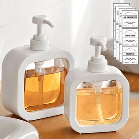Plastic Soap Dispenser 300ml Square Shape With Pump Holder Hand pack of 2 white colour