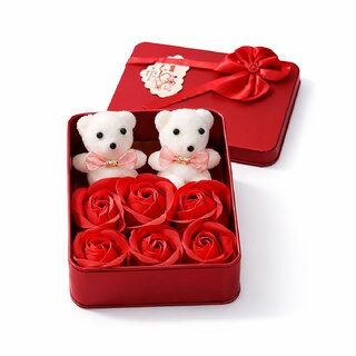 Buy Tiny Shiny Premium Valentine Red Square Shape Box with 6 Red Roses ...